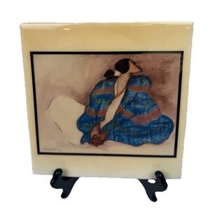 VTG 1977 R.C. Gorman “ Women with Blue Blanket “Art Tile - LAG Los Angeles Ceram